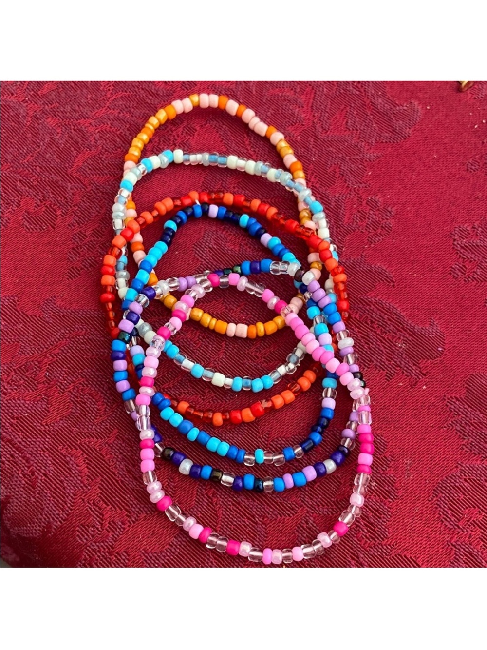 6 Colorful Glass Beaded Stretch Bracelets